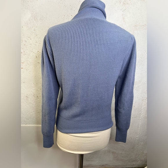 Vintage Gray Blue Knit Cardigan Sweater Double Breasted 1970s - Picture 2 of 5